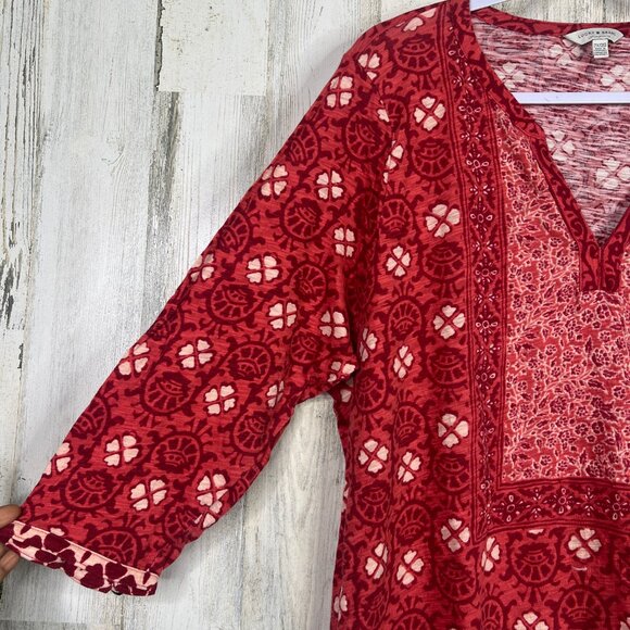 Lucky Brand Women's 2X Boho Floral Shirt Red Multi Lightweight Stretch‎ Top - Picture 3 of 11